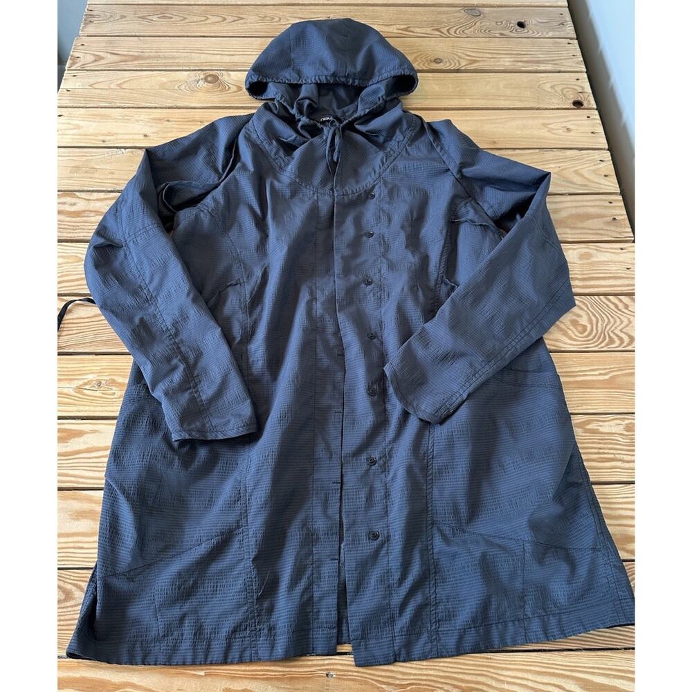 Nau Eco Circle Hooded Jacket Size Large Womens Dark Gray Snap Front And Sleeve